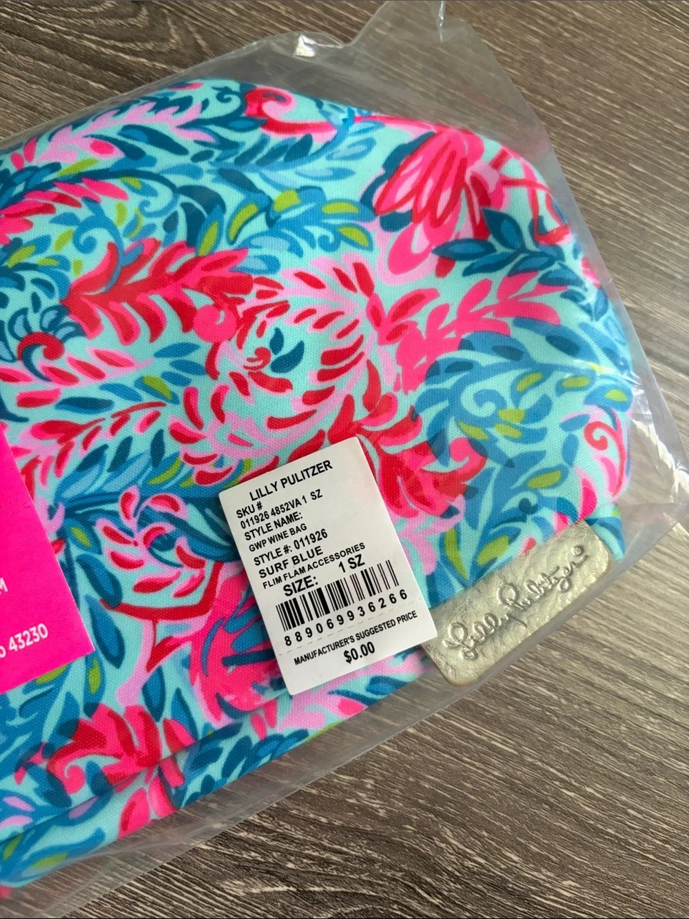 NWT Lilly Pulitzer Wine Bag Surf Blue Flim Flam